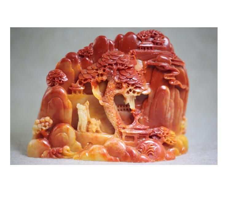 2021 Chinese ShouShan Stone Hand Carved Landscape People Statue From