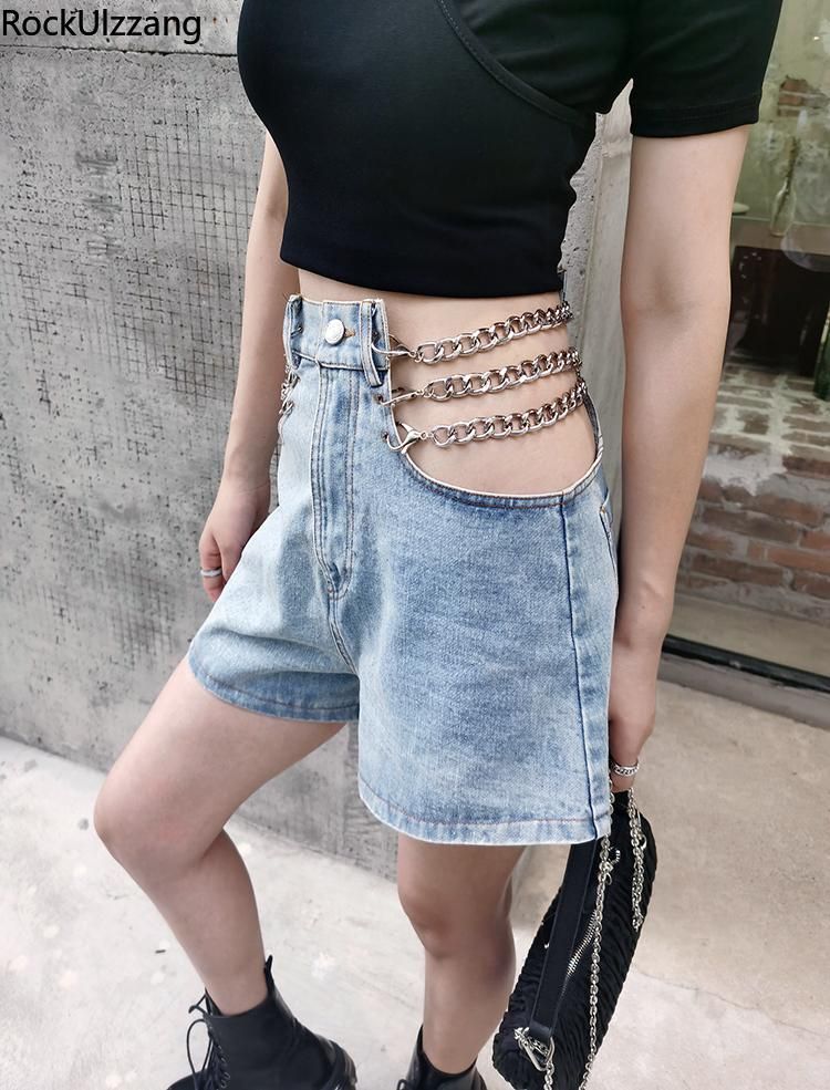 2021 Dames Shorts Hoge Taille Sexy Cut Hollow Side Metal Chain Denim Short  Losse Jeans Pant Dames Zomer Streetwear Harajuku Punk Koreaans Van Biaiju,  33,37 € |DHgate