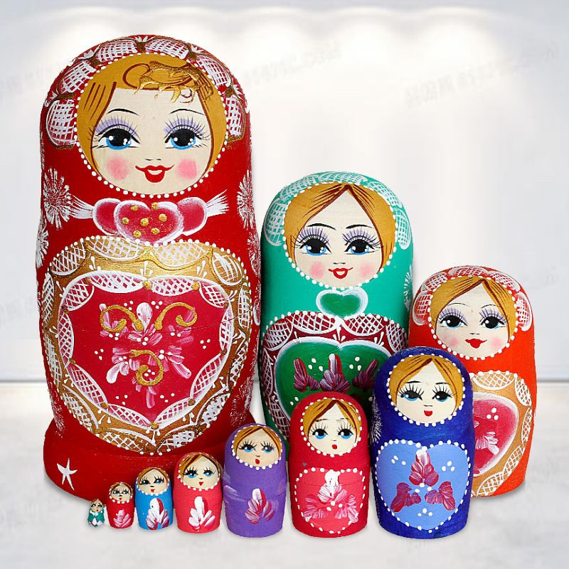 Wooden Russian Nesting Babushka Matryoshka 7 Dolls Set Hand Painted New 