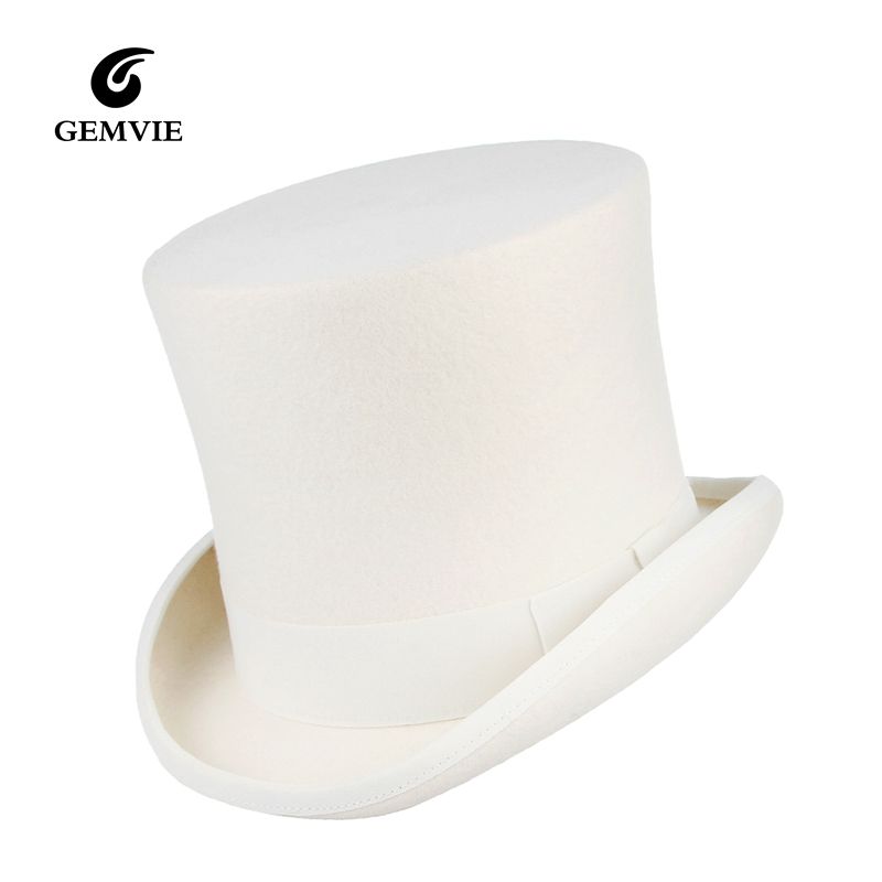 17cm 100 Wool White Felt Top Hat For Women Men Derby Cylinder Hat For
