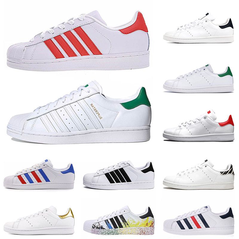 Adidas Stan Smith Superstars Superstar 2021 شقة المدربين أحذية عارضة إمرأة رجل جديدة ستان سميث الأزياء والأحذية أحذية رياضية النجوم الثلاثي بيضاء من الجلد الأسود الرياضة نجم 2021 من Airsneaker 60 63ر س