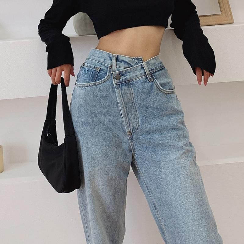 Compra Jeans Para Mujer Vintage 90s Mujeres Pierna Recta Asimétrica Cintura  Suelta High Fashion Casual Casual Denim Pantalones De Mezclilla Barato |  Entrega Rápida Y Calidad | Es.Dhgate