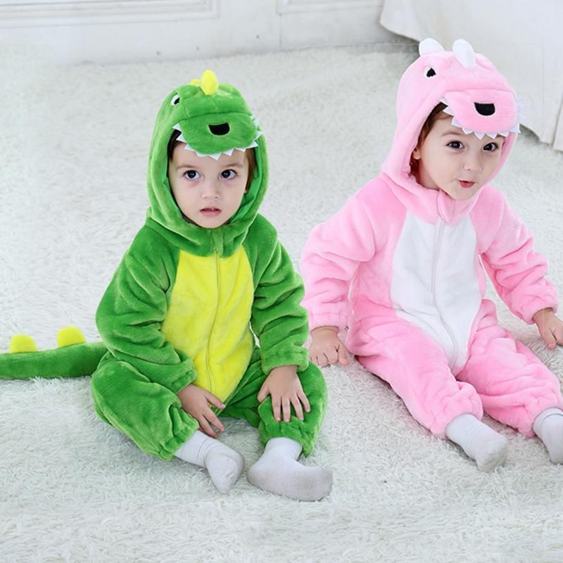 Decdeal Pijama de Franela para Niños Mamelucos con Capucha de Invierno Otoño para Bebés Trajes de Dinosaurio para Unisex Dormir en Casa 0 a 3 Años