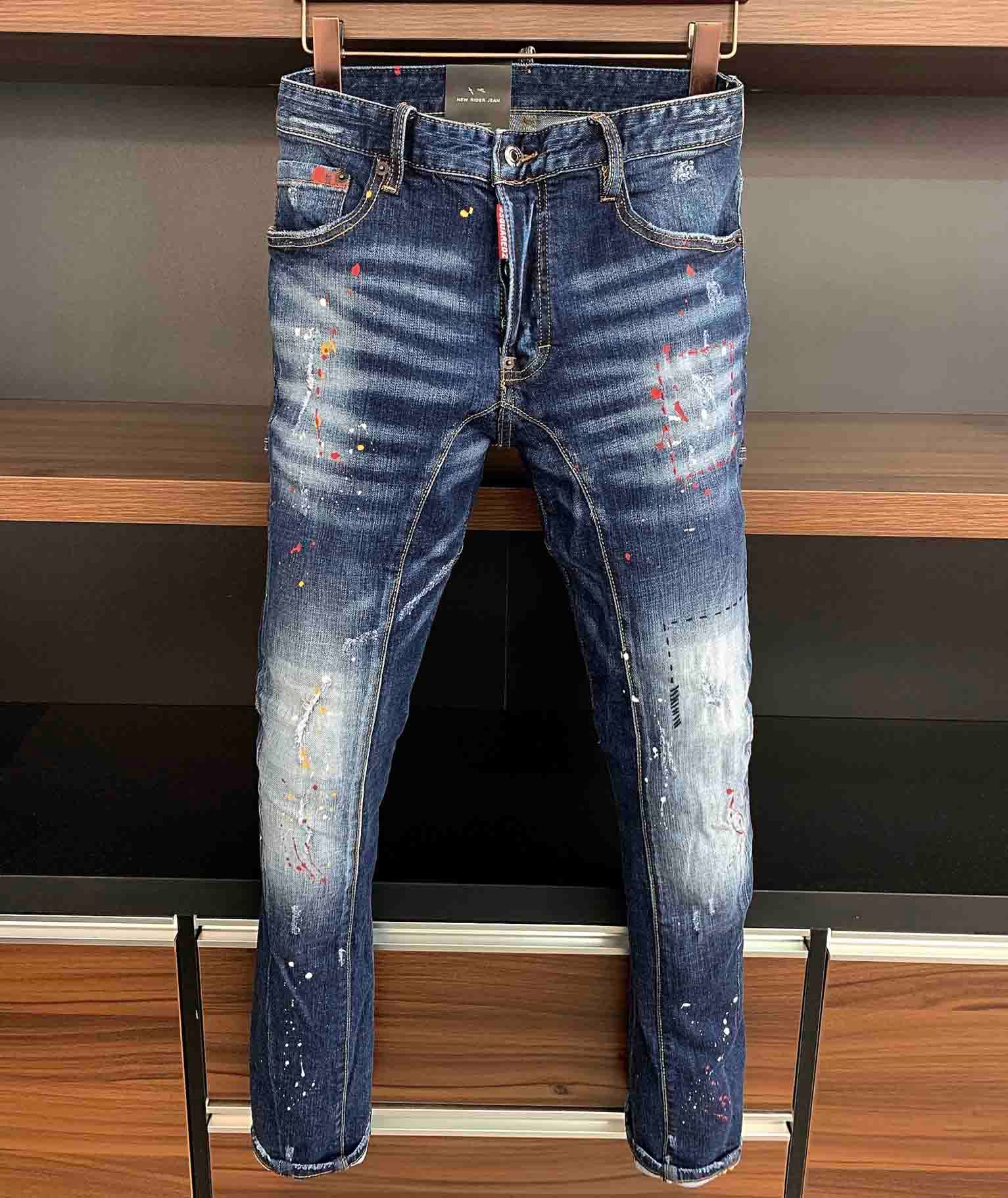 Frayed Type Mens Jeans Abstract Print 