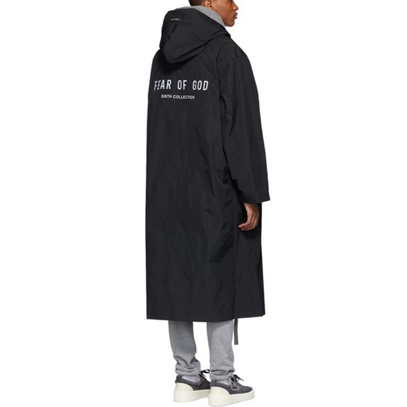 Fear of God 6th Nylon Hooded Rain Jacket FOG Hooded Raincoat Black 