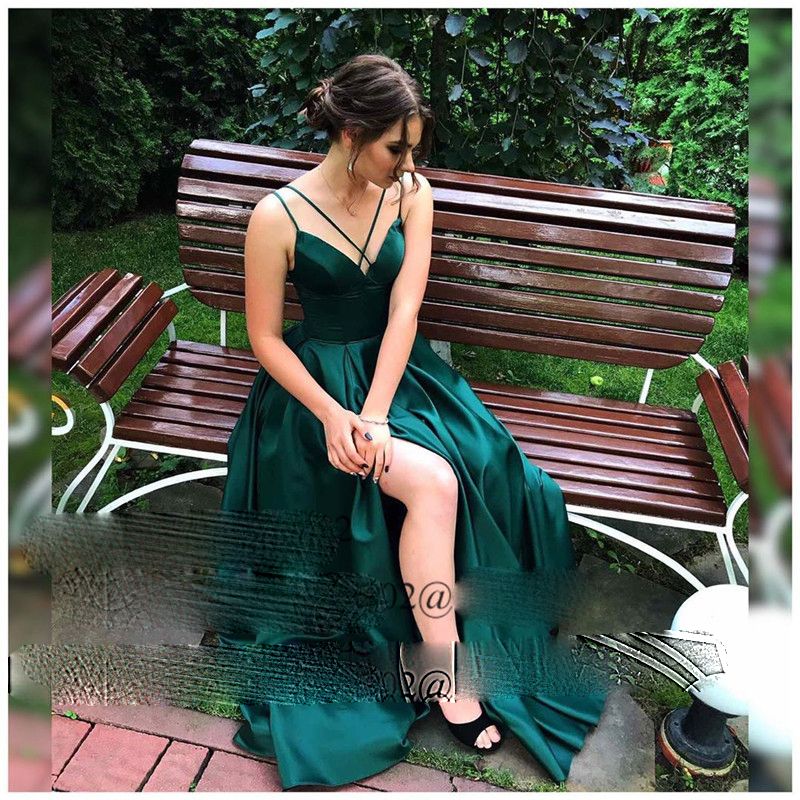 Emerald Green Prom Dresses Long 2021 Sexy Split rochii Dress Woman Party  Night Plus Size Elastic Satin Evening Vestidos largos de fiesta