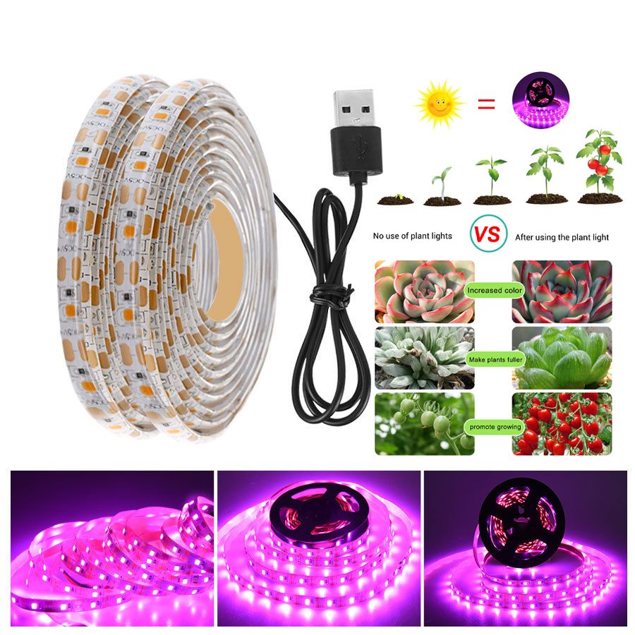 Grow Lights Full Spectrum USB LED Strip Lights 60LEDs/M 2835 Chip