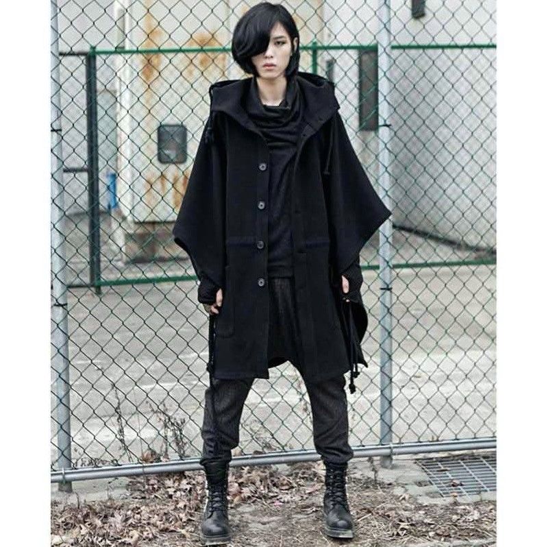 Whole 2018 Fashion Gothic Clothing Black Mens Jacket Trench Coat Wool Men Brand Peacoat Hooded Cloak Long Big Size By Goods2020 Under 57 55 Dhgate Com Black Mens Jacket Trench Coat Wool Men, Goth Style Trench Coat