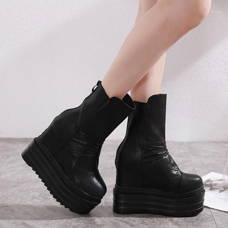 Compre Botas 15 Cm Plataforma Súper De Tacón Alto Corbata De Fondo Grueso  Con Muffin Dentro De La Cuña Femenina Botas Cortas1 A 64,84 € Del Dryback |  Es.Dhgate.Com