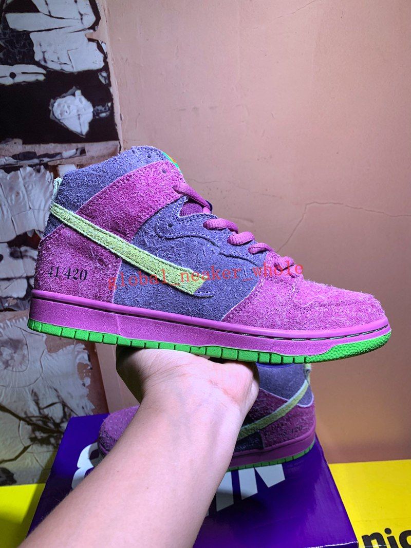 Compra NIKE SB DUNK HIGH PURPLE SKUNK 420 High 420 Purple Skunk Fresa Tos  Zapatos Del Patín De Los Niños Para La Venta Tamaño Mujeres De Los Hombres  Del Deporte Calza El