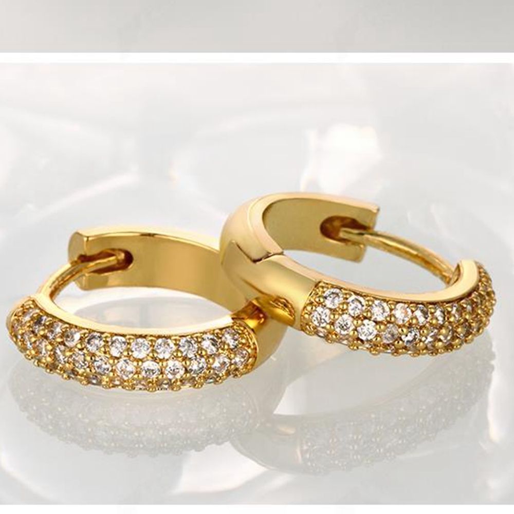 2020 Cubic Zircon Solid 18k Yellow Gold Filled Womens Hoop Earrings