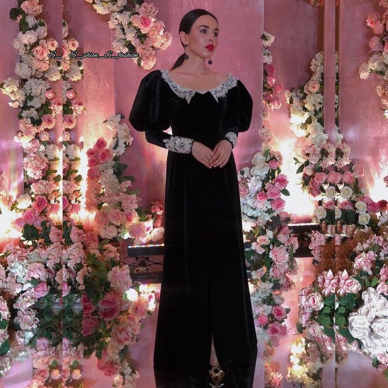 Simple Black Velvet Evening Dresses 