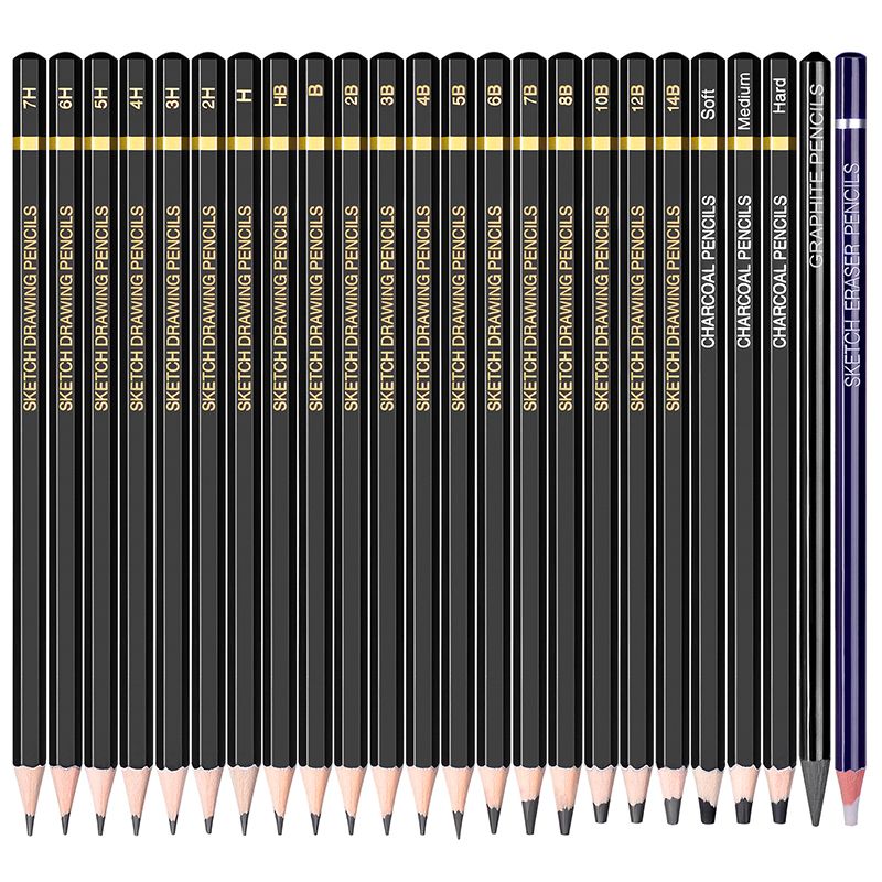 Crayons à dessin 14 pièces/ensemble 12B, 10B, 8B, 7B, 6B, 5B, 4B, 3B, 2B,  B, Hb, 2H, 4H, 6H crayons à croquis en graphite ensemble de crayons à  croquis professionnels pour le