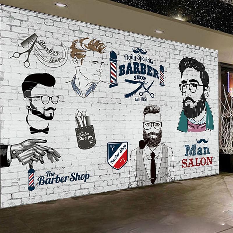 Custom Man Salon Wall Paper 3D Retro Barber Shop Hair Salon Background  Mural Wallpaper 3D Industrial Decor Papel De Parede