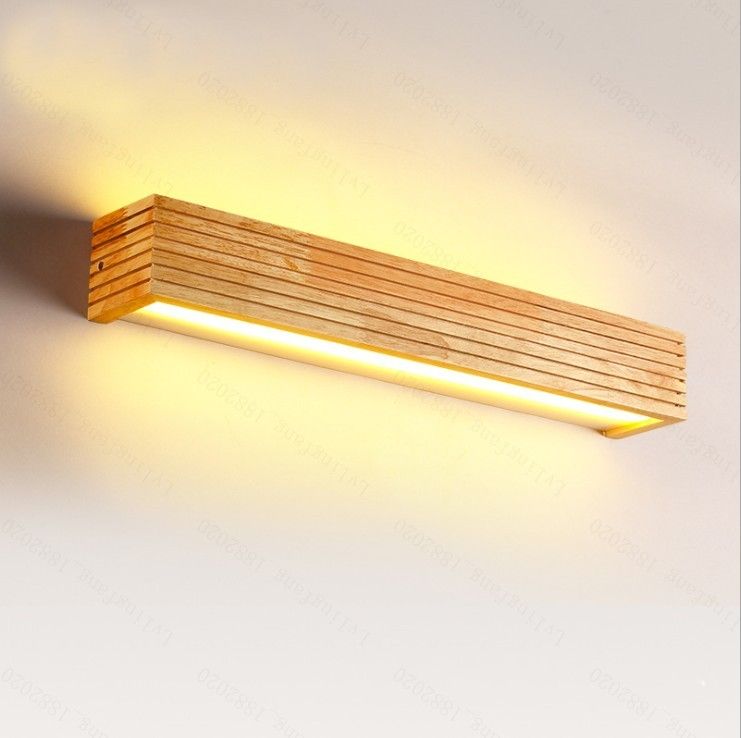 Size : M 450x80x80mm Modern Japanese Style Led Lamp Oak Wooden Wall Lamp Nordic Solid Wood Mirror Wall Lights Sconce for Bedroom Bathroom Wall Light