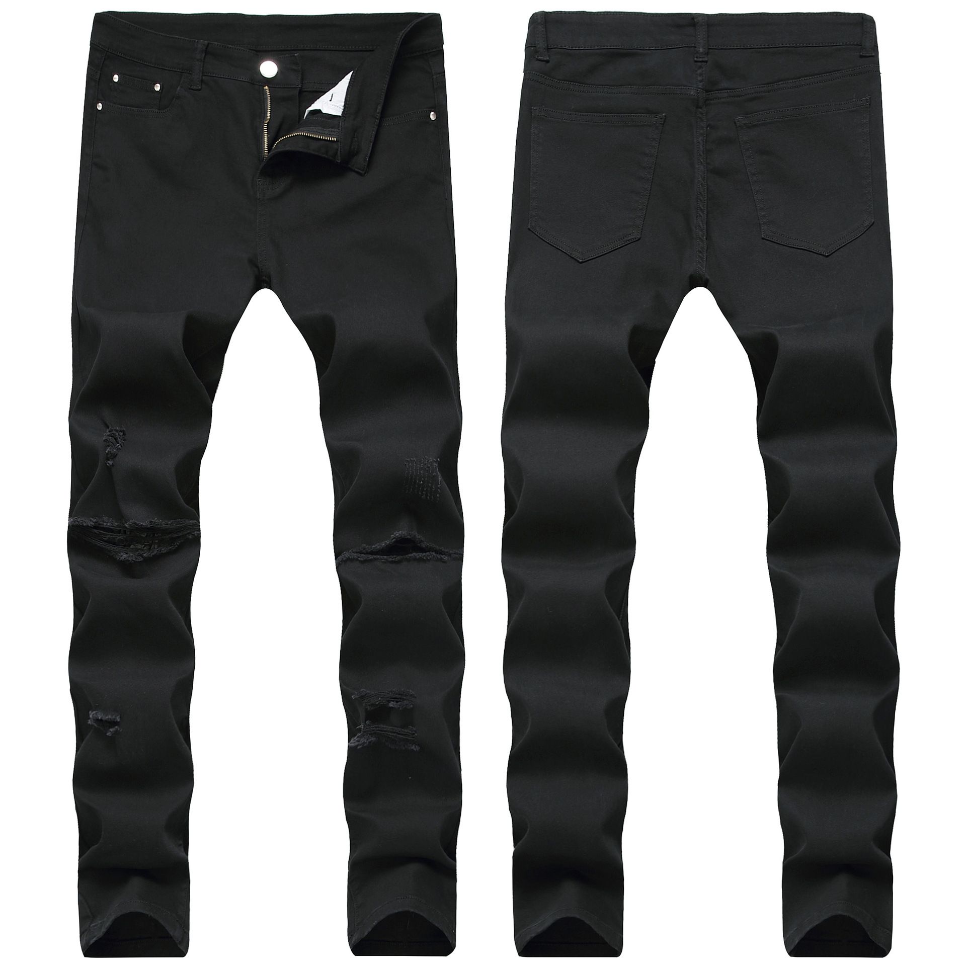 Skinny Mens Black Jeans Cool Men Strappato Hole Jeans Stretch Slim Fit Denim Biker Jeans Hip Hop Men Streetwear 1877 #