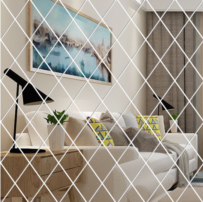 17/32/DIY 3D Mirror Wall Stickers Diamonds Triangles Acrylic ...