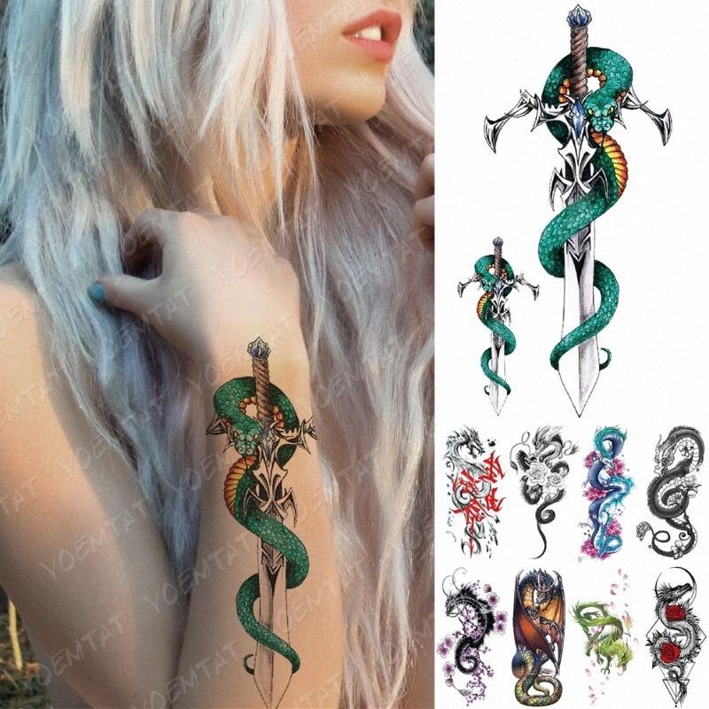 Waterproof Temporary Tattoo Sticker Dragon Sword Snake Flash Tattoos Totem Skull Rose Body Art Arm Fake Sleeve Tatoo Women Men qJ1r# Waterproof Temporary Tattoo Sticker Dragon Sword Snake Flash Tattoos Totem Skull Rose Body Art Arm Fake Sleeve Tatoo Women Men qJ1r#