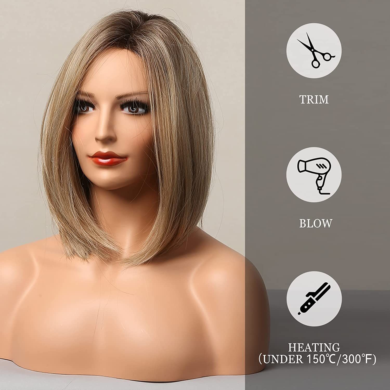 Ash Blonde Bob Wig Short Hair Side Parting Hand-Tied Hairline Shoulder Length Ombre Natural Looking Ash Blonde Bob Wig Short Hair Side Parting Hand-Tied Hairline Shoulder Length Ombre Natural Looking