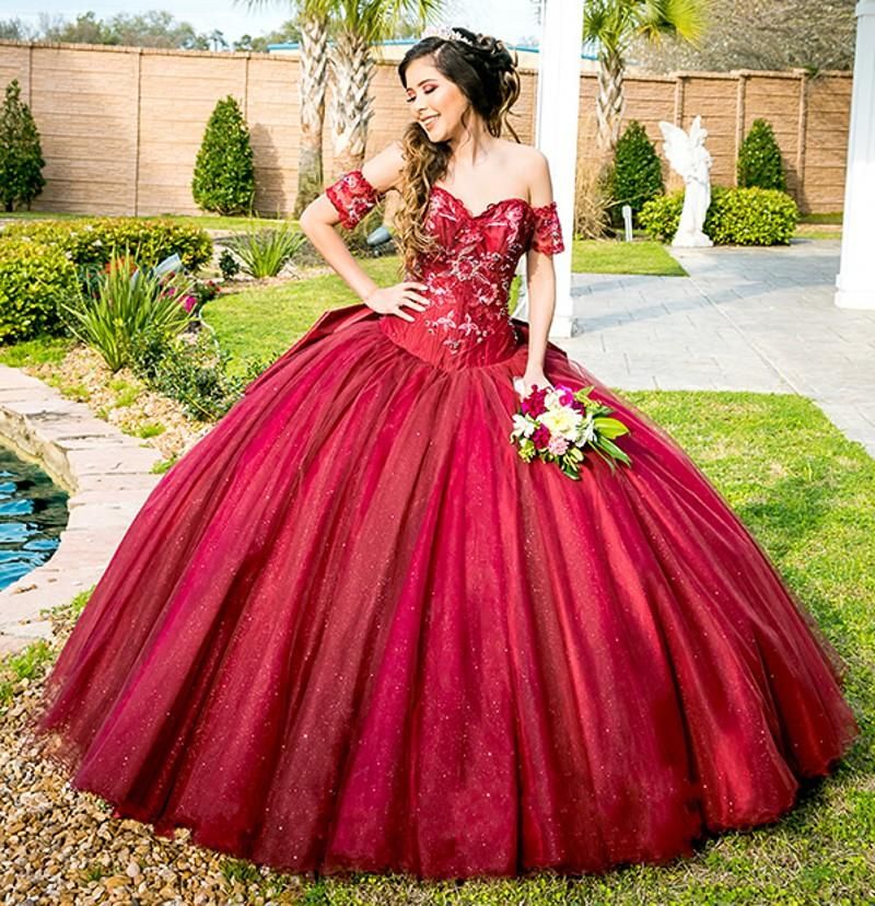 Borgoña Quinceañera vestidos de baile vestido de las niñas 15 anos Hombro Apliques lentejuelas vestido largo Prom P9 Borgoña Quinceañera vestidos de baile vestido de las niñas 15 anos Hombro Apliques lentejuelas vestido largo Prom P9