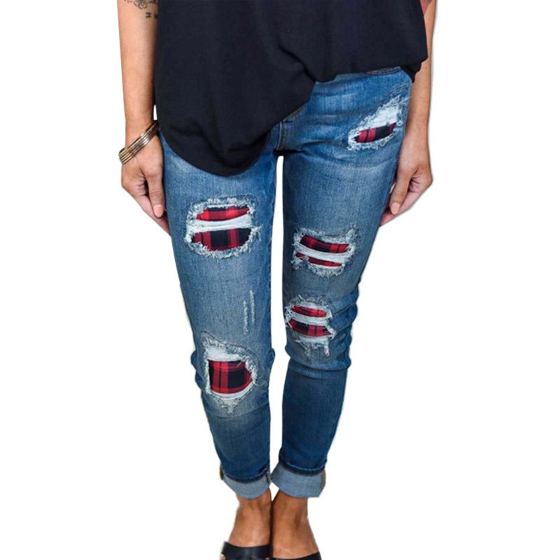 Recién La Moda Mujer Pantalones Vaqueros Pantalones Otoño Mujer Parche Flaco Jeans Pantalones Casual Jeans Ropa Mujer 2021 De 61,81 € | DHgate