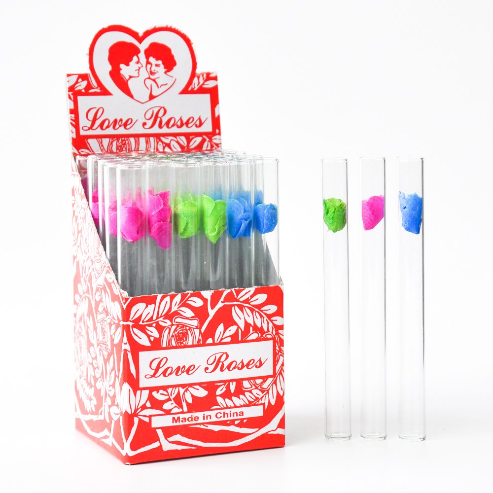 2020 Love Rose Glass Pipe With Plastic Flower In One Box Glass Water