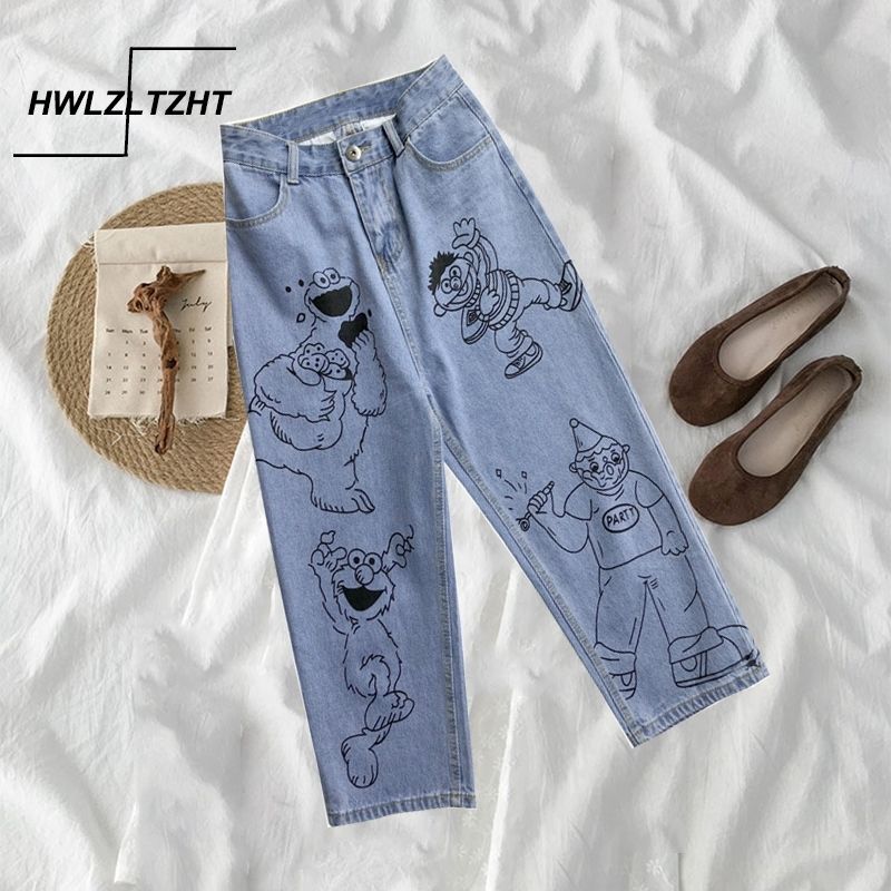 Compra Dibujos Animados De Primavera Pantalones Vaqueros Impresos Estilo  Novio Recto Suelto Popular Adolescentes Coreanos Estudiante Puerto Viento  Tobillo Longitud Mujer Pantalones Barato | Entrega Rápida Y Calidad |  Es.Dhgate