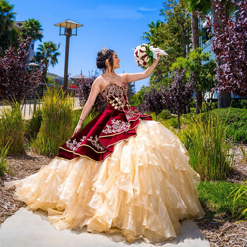 Red Velvet Ball Gown Quinceanera 