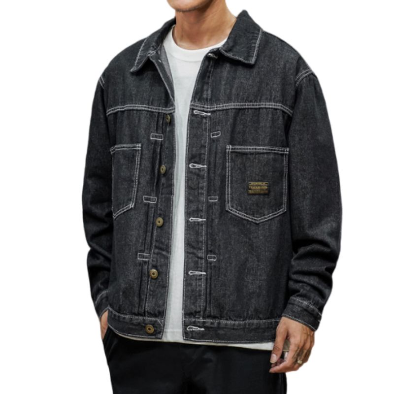 Japan Style Mens Jeans Jacket Black 