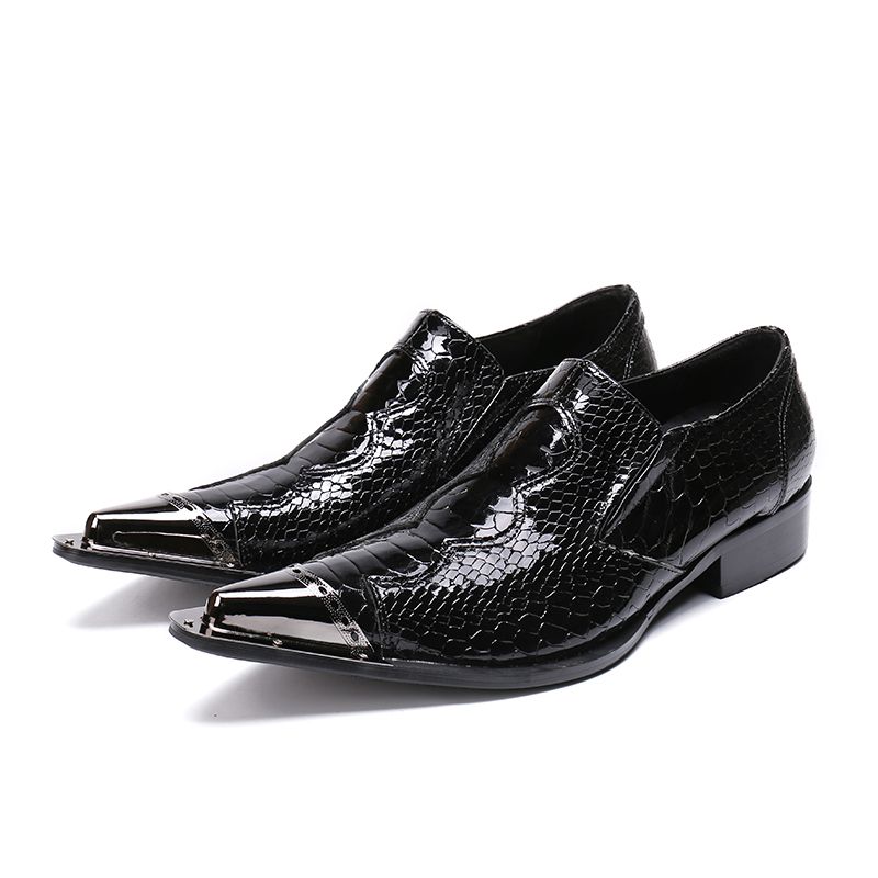 Dress Shoes Mens Italian Leather Snake Skin Men Loafers Pointed Toe