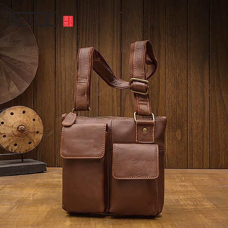 LederleiterUSA Leather Mens Shoulder Bag Retro MenS Bag Leather Handbag Crossbody Bag Messsenger Bag Personality Briefcase