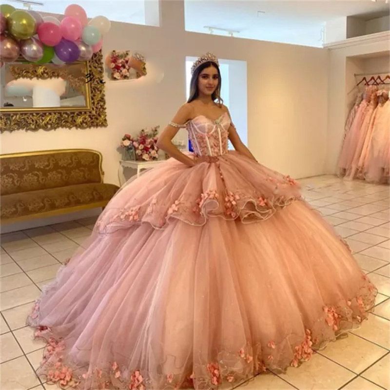 Pink Puffy Quinceañera Ball Gown main image 1