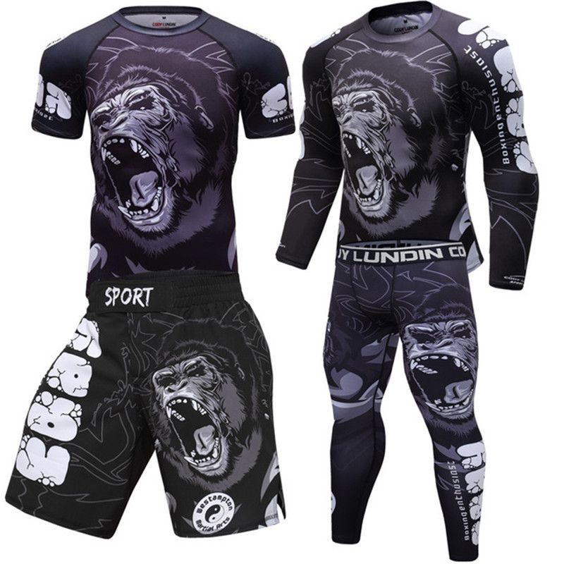 2021 Boxing Shirts Set Compression Men Sport T Shirts+Pants Rashguard ...