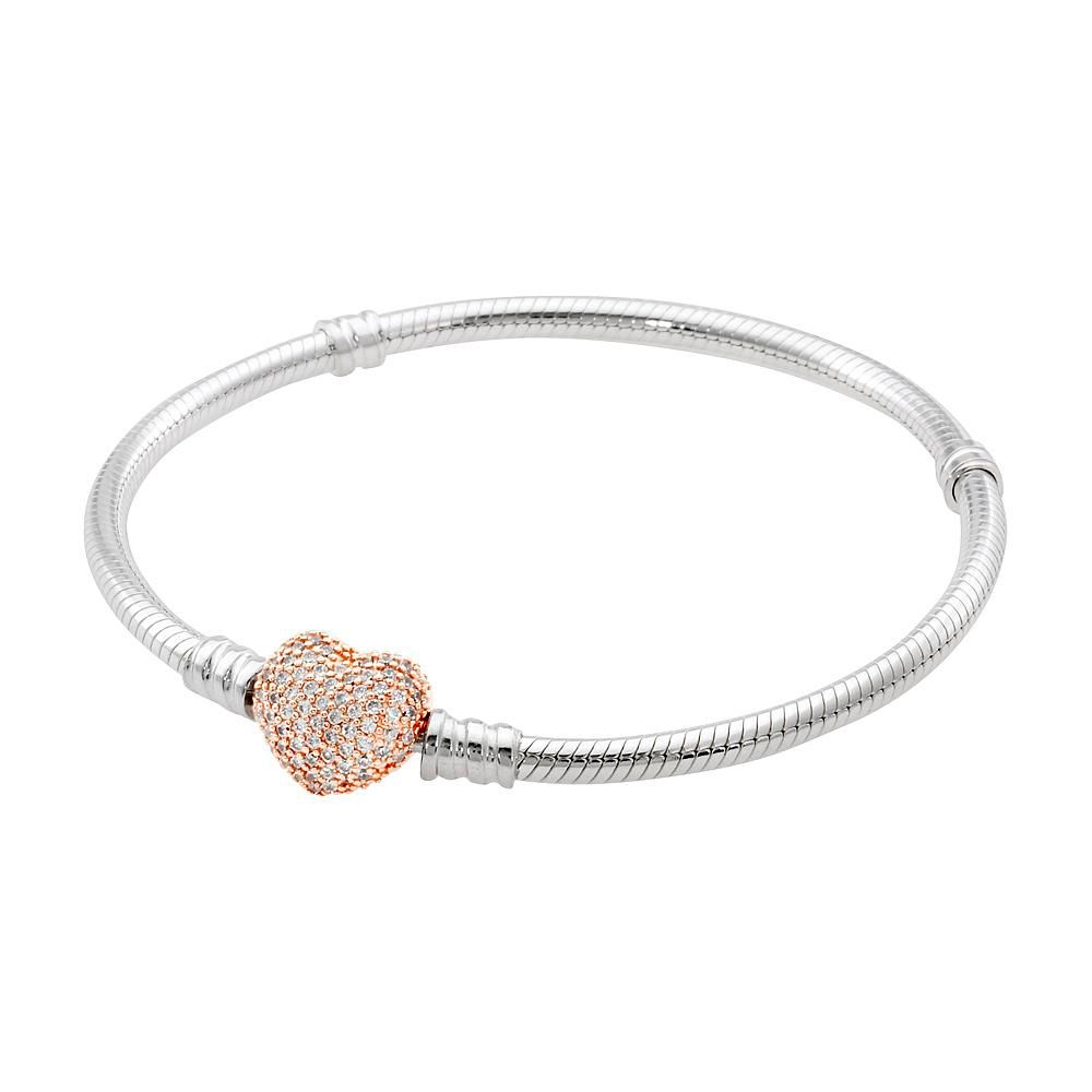 Rose Gold Pave Heart Clasp Bracelet 