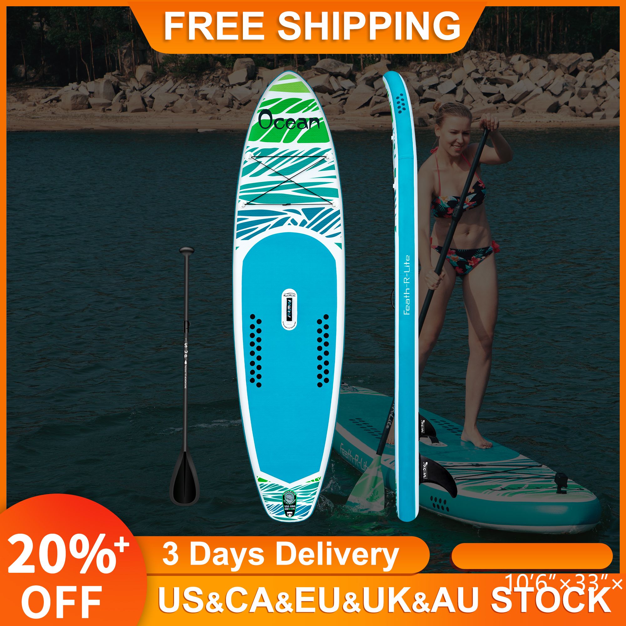 FUNWATER US&CA&EU Warehouses DropShipping Delivery Within 7 Days surfboard 320*83*15cm inflatable standup paddle board surf wholesale sup paddleboard water sport