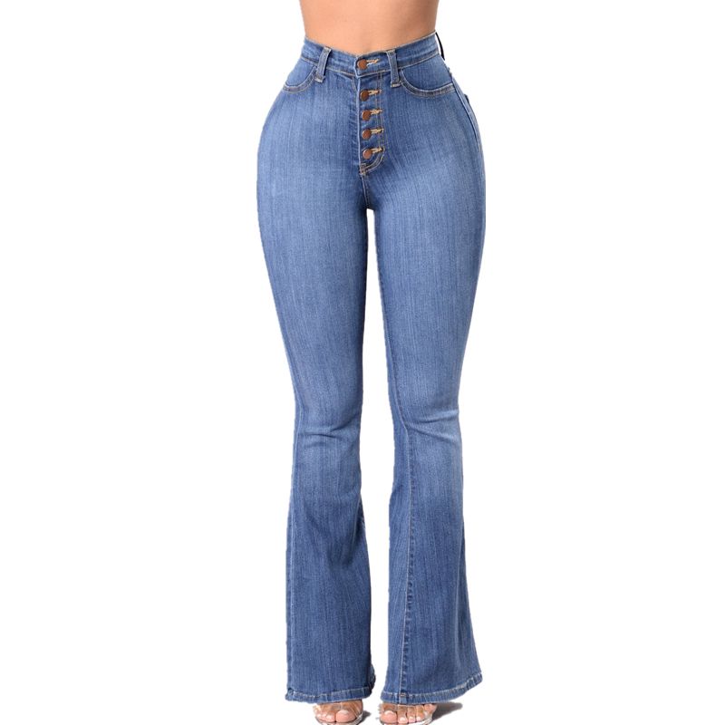 Shakumy Womens High Waisted Flare Bell Bottom Jeans Pants Stretch Slim Retro Elastic Waist Raw Hem Wide Leg Denim Pants 