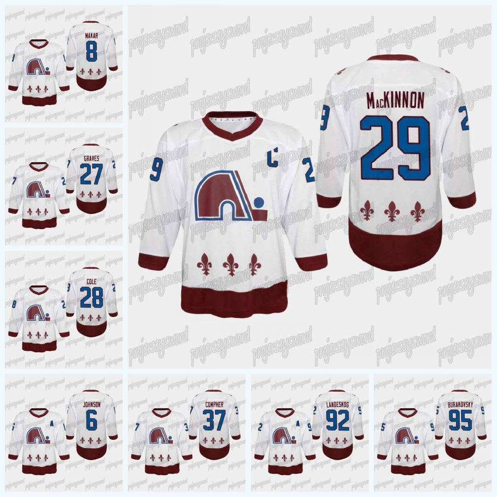 2021 Youth Colorado Avalanche 2021 Reverse Retro Jersey Gabriel Landeskog Nathan MacKinnon Ian 