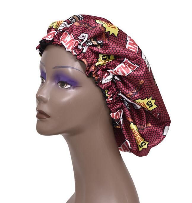 Charm Women Double-deck Satin Wide-brimmed Shower Caps Sleeping Hat Night  Sleep Bonnet Unisex Cap