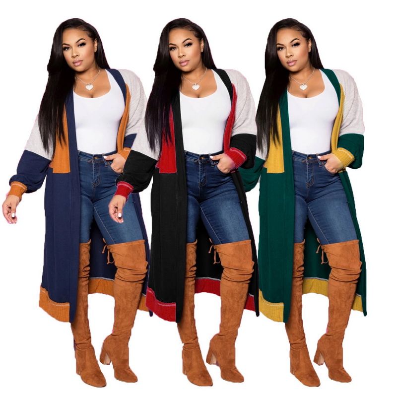 Compra Contraste Color Punto Mujer Cardigan Traje De Moda Manga Larga Y Cardigan  Largo Suéter De Punto Sweat Outfit Softwear Outwear Outwear Casual Barato |  Entrega Rápida Y Calidad | Es.Dhgate