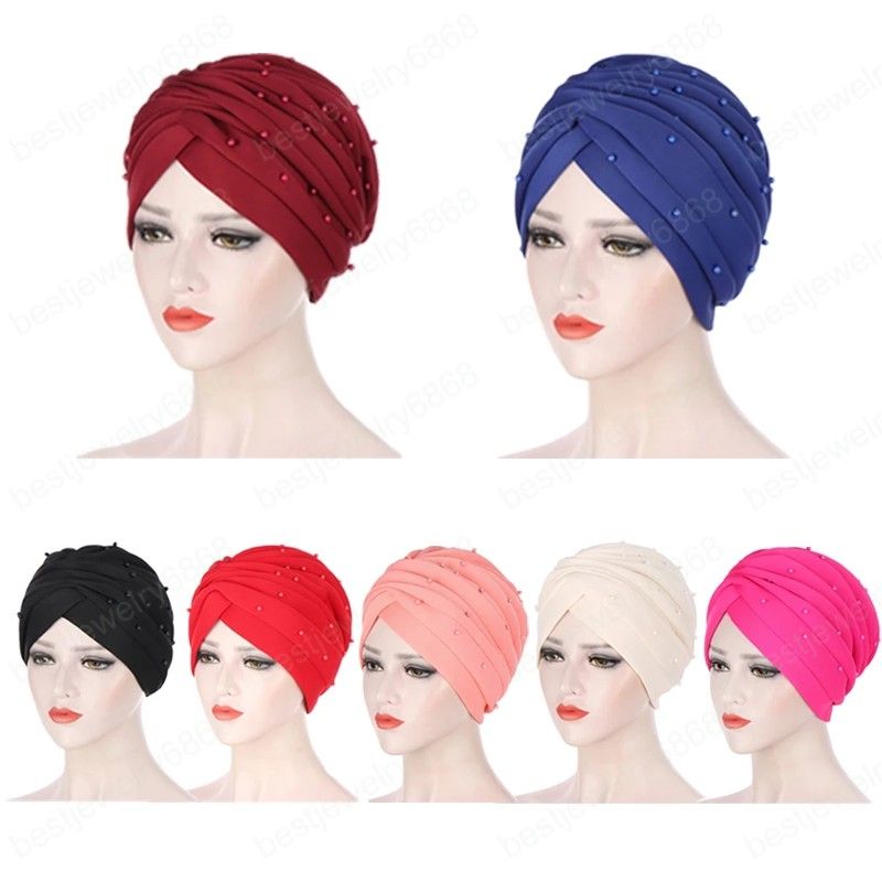 Las Señoras Perlas Turbante Sombrero Musulmán Cáncer Quimio Las Señoras Perlas Turbante Sombrero Musulmán Cáncer Quimio
