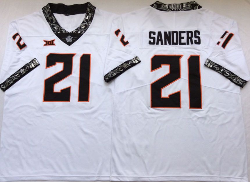 21 Barry Sanders White Retro Jersey