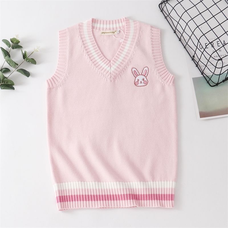 Kawaii School Students Women JK Uniform Sleeveless V-neck Vest Knitwear Sweater Kawaii School Students Women JK Uniform Sleeveless V-neck Vest Knitwear Sweater
