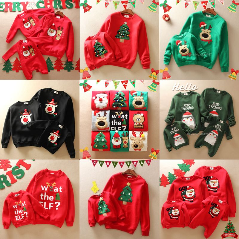 Familia espesa suéteres de Navidad Año Nuevo Mirar trajes a juego Santa Claus Bordado Dibujos animados Familia espesa suéteres de Navidad Año Nuevo Mirar trajes a juego Santa Claus Bordado Dibujos animados
