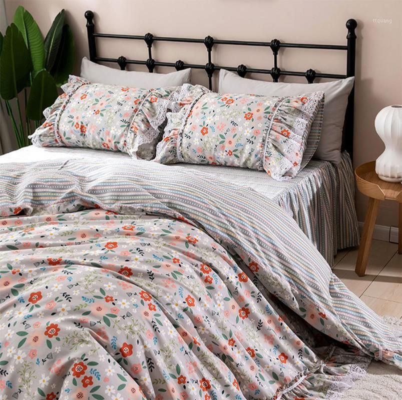 Nueva primavera cubierta del edredón edredón 3 piezas de este conjunto Luz Rosa Blanco Ondulado DOBLE QUEEN COMPLETO