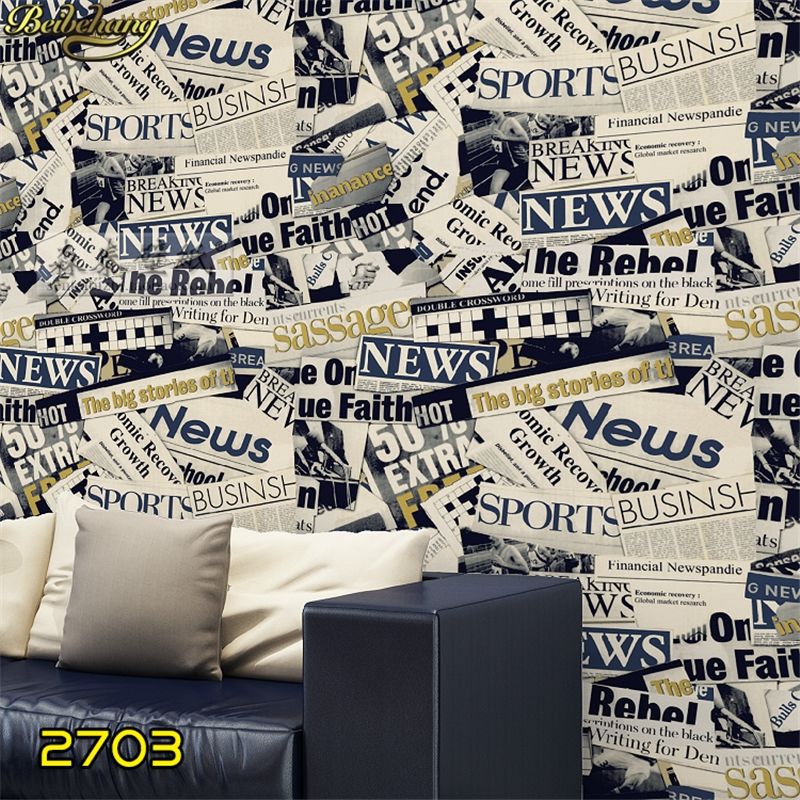 beibehang ktv old newspaper poster wallpaper background tv wall clothing  shop wall paper english letters individuality retro