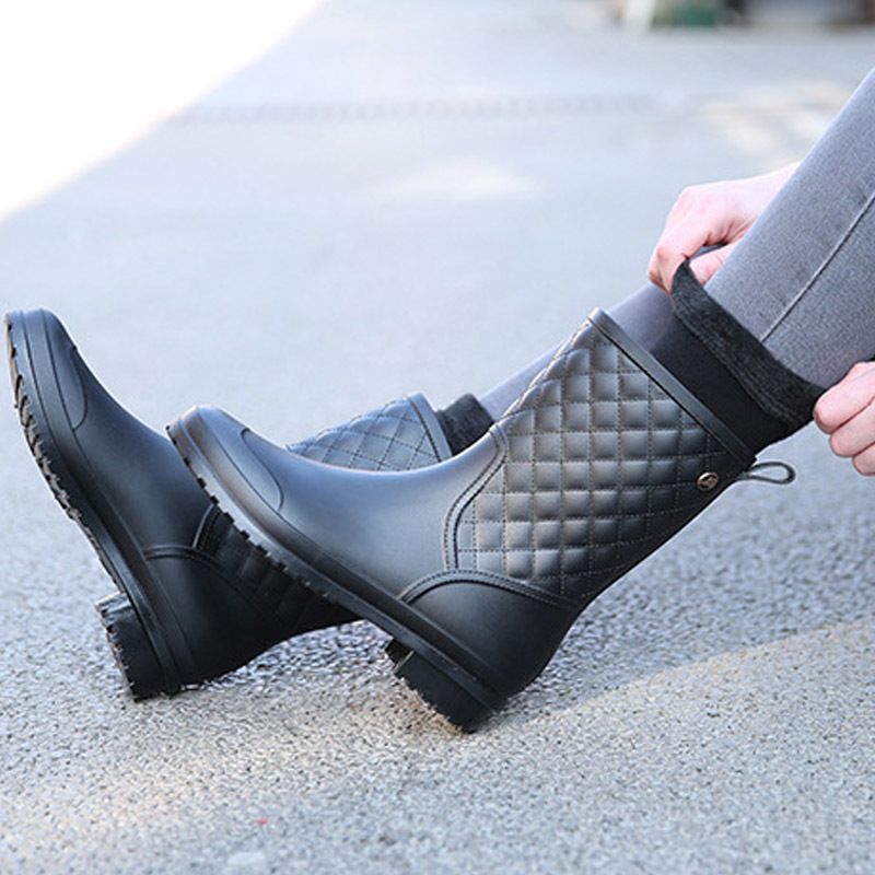 Mode rubberen warme schoenen nieuwe plaid casual rubberen schoenen dames  regenlaarzen water schoenen in de buis