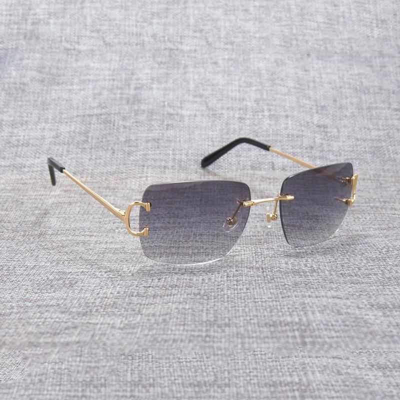 Vintage Rimless Square C Wire Sunglasses Men Oculos Shade Diamond