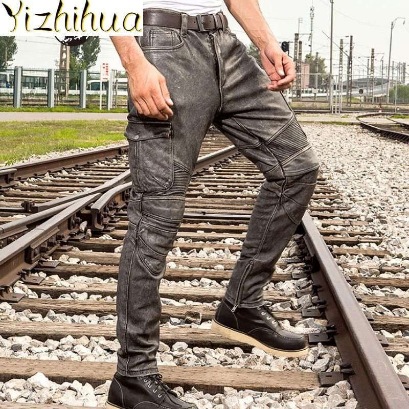 Compre Pantalones De Cuero De Piel De Cuero Moto Pantalones De Lápiz Para  Hombre Slim Fit Bolsillos De Alta Calidad Pantalones De Carga De Cuero  Genuino Hombre Pantalones De Jinete Largo A