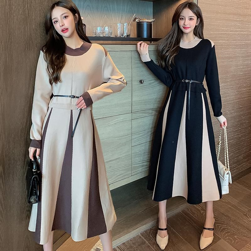 Casual Dresses Coigarsam Fashion Knitting Women One Piece Dress Korean Knitted High Waist Long Khaki Black 6161 From Decbeer 41 15 Dhgate Com