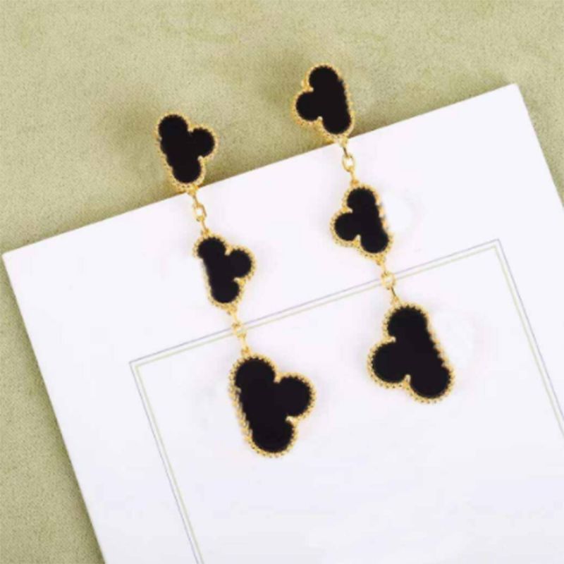 Oynx Clover Lucky Drop Earrings